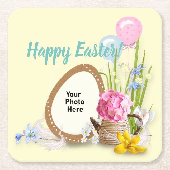 Foto av påsk Chocolate Egg & Balloons Underlägg Papper Kvadrat (Framsidan)