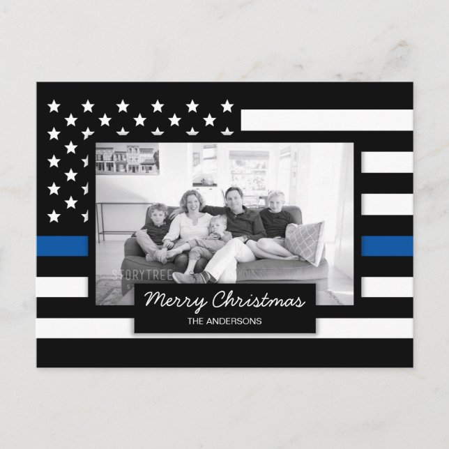 Foto av polisens tunna blå linje amerikanska Flagg Helg Vykort (Framsida)