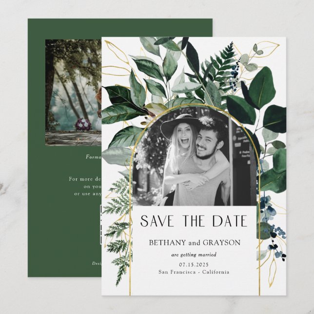 Foto av QR-kod för vattenfärg botaniskt blad Bröll Spara Datumet (Fram/baksida)