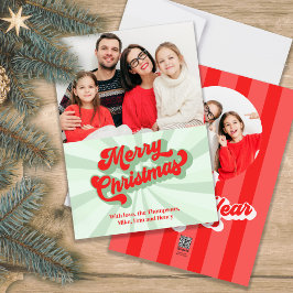 Foto av Red and Grönt Retro God jul Julkort