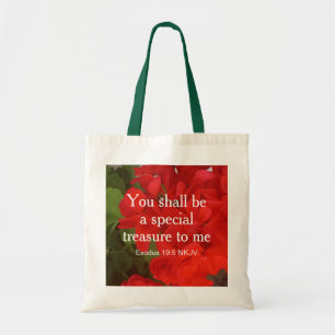 Foto av Red Flowers Speciell Treasure Bible Verse Tygkasse
