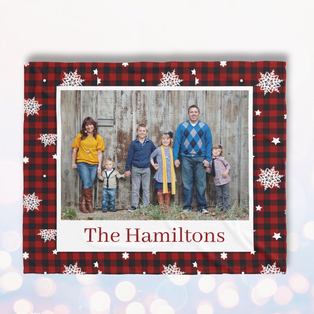 Foto av Red jul Personlig Mönster Family Photo Fleecefilt (Red Christmas Pattern Personalized Family Photo Fleece Blanket
)