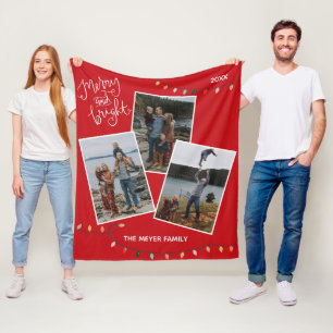Foto av Red Merry och Bright jul Ljus Family Photo Fleecefilt