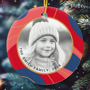 Foto av Red rosa mörk blått retro christmas Julgransprydnad Keramik