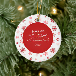 Foto av Red Snowflake Glad helg Family Photo Julgransprydnad Keramik