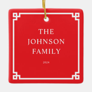 Foto av Red White Grekiska Nyckel-familjen Gräns Julgransprydnad Keramik