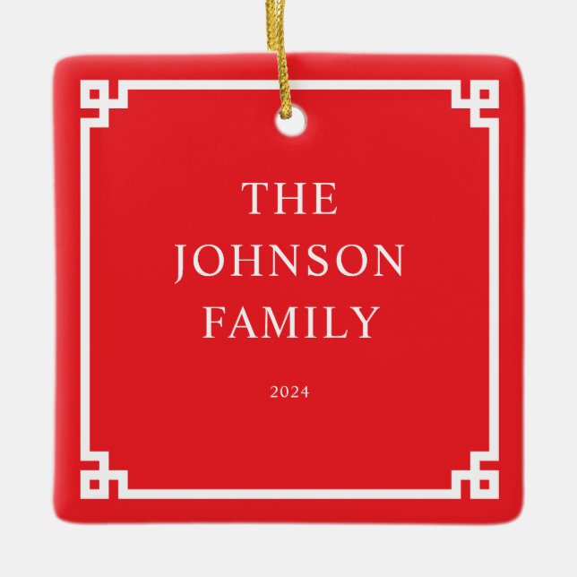 Foto av Red White Grekiska Nyckel-familjen Gräns Julgransprydnad Keramik (Framsida)