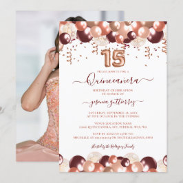 Foto av Ro Guld Quinceañera Glitter Balloon Photo Inbjudningar