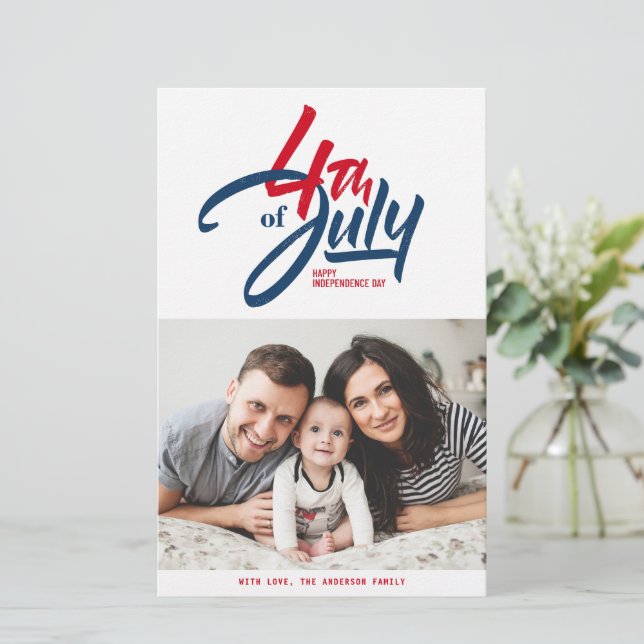 Foto av röd, vit och blå Lycklig Independence day (Stående Fram)