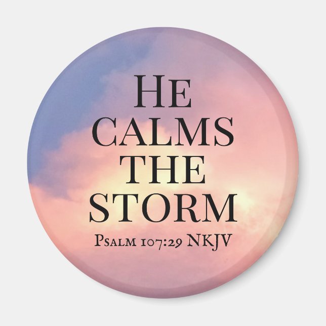 Foto av Rosa Himlar Han Lugnar Storm Bible Verse Magnet (Framsidan)