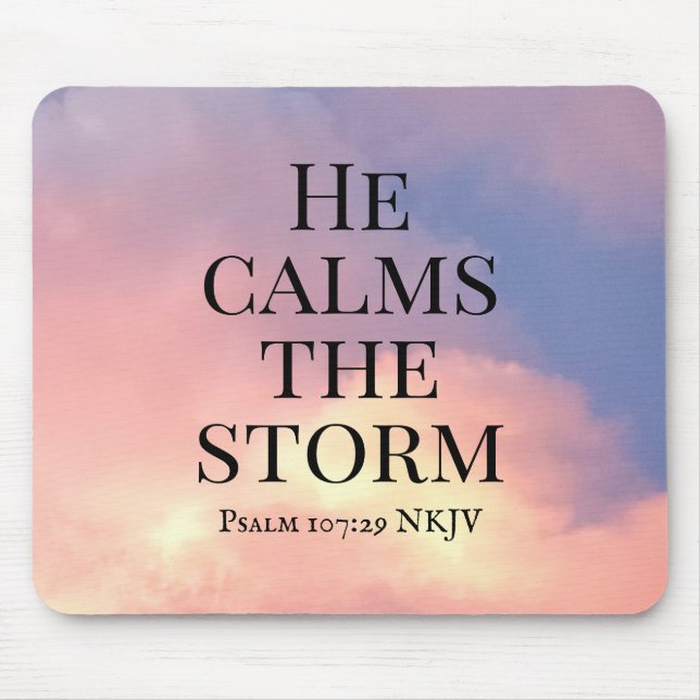 Foto av Rosa Himlar Han Lugnar Storm Bible Verse Musmatta (Framsidan)