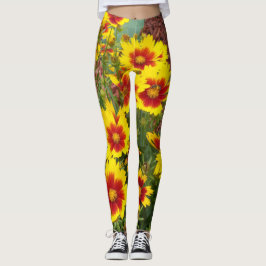 Foto av rött och gult Coreopsis Flowers på Leggings