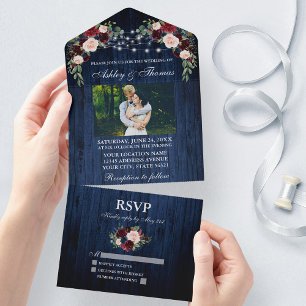 Foto av Rustic Bröllop Blommigt Blue Wood Ljus