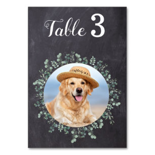 Foto av Rustic Chalkboard Eucalyptus Bröllop Bordsnummer