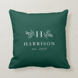 Foto av Rustic helgdag monogram grönt bröllop Kudde