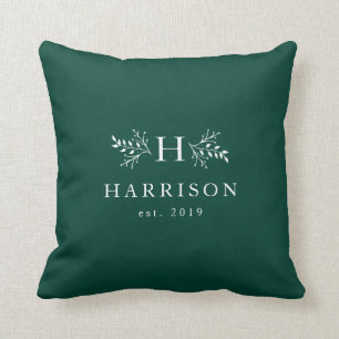 Foto av Rustic helgdag monogram grönt bröllop Kudde