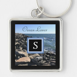Foto av Sea Vågar och Sten Initial Ram Black Fyrkantig Silverfärgad Nyckelring