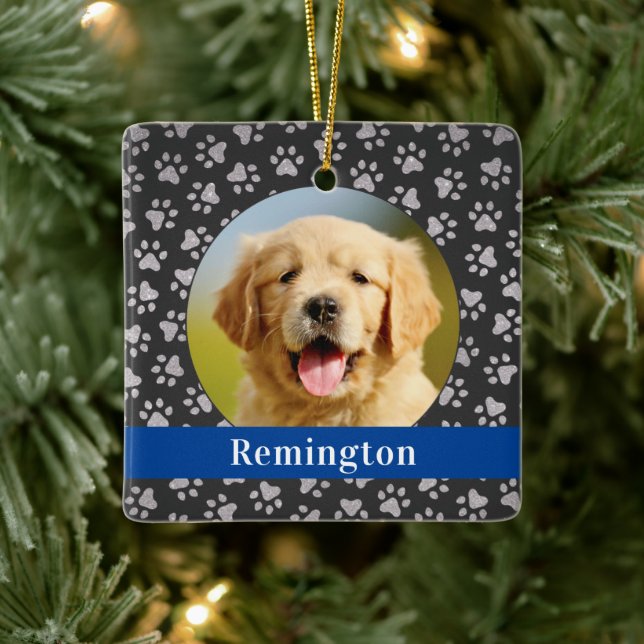 Foto av Silver Pet Tass avtryck Blue Anpassningsba Julgransprydnad Keramik (Träd)