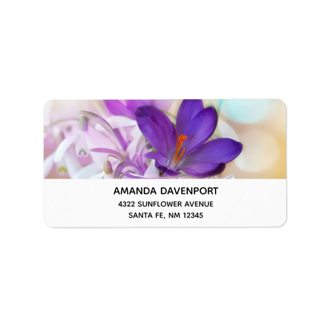 Foto av Söt Lila Vår Crocus Adressetikett (Framsidan)