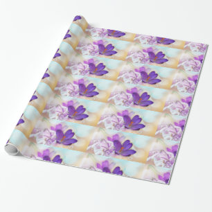 Foto av Söt Lila Vår Crocus Patterned Presentpapper