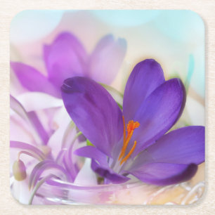 Foto av Söt Lila Vår Crocus Underlägg Papper Kvadrat