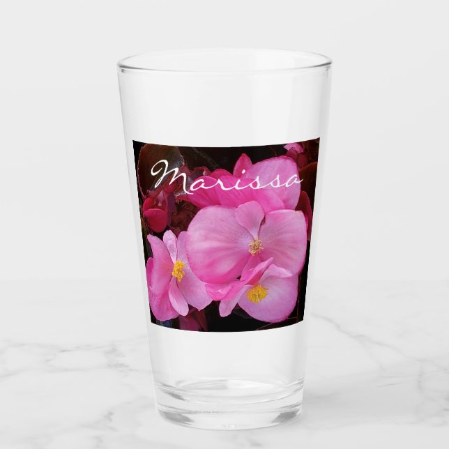 Foto av Söt Rosa Flowers Add Namn Glaskopp (Framsida)