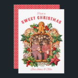 Foto av sötgingerbröd julkort<br><div class="desc">Den här roligten har ett julkort med ett AI-genererat godisövertäckt Gingerwoodfoto ram som är perfekt för att framhäva helgdag favoritfoto. Det finns en böjd typ som säger "Ha en god jul" på toppen. Under fotot är ett ställe som ska anpassas till namn. Baksidan har en röd och vit polkadot mönster....</div>