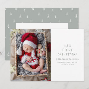 Foto av spädbarn first christmas elegant grått trä julkort