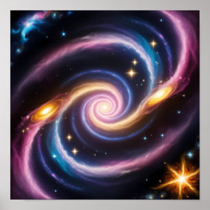 Foto av stjärnor och galaxer av olika färg poster