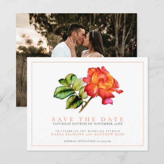 Foto av Stripe-ro-vattenfärgen orange bröllop Spara Datumet (Fram/baksida)