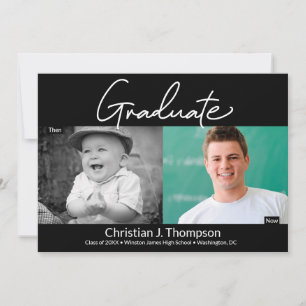 Foto av student då och nu på gymnasieskolan Grad Meddelande