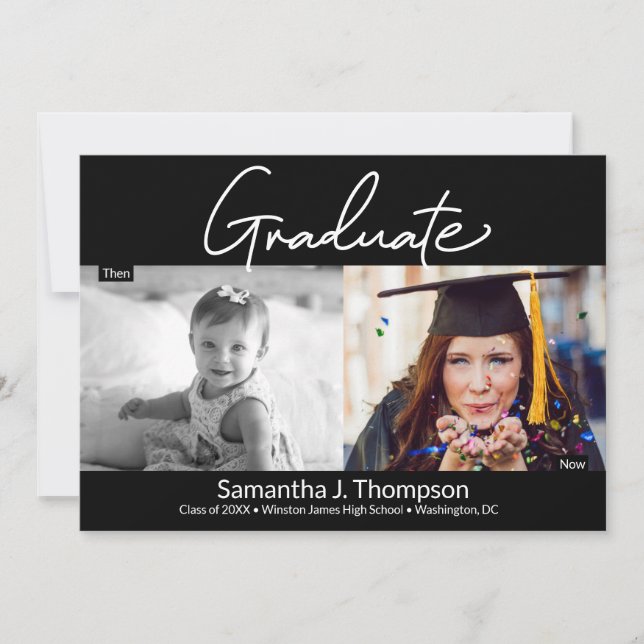 Foto av student då och nu på gymnasieskolan Grad Meddelande (Framsida)