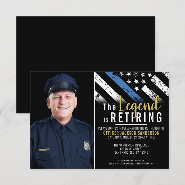 Foto av Thin Blue Line Polisen Pension Party Inbjudningar (Fram/baksida)