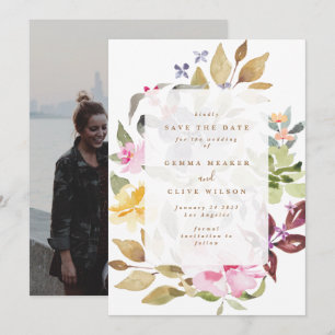Foto av torkad Blommigt Watercolor Art Bröllop Spara Datumet