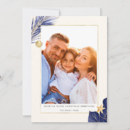 Foto av Tropical Greenery i Guld vid marinblå blåt Julkort