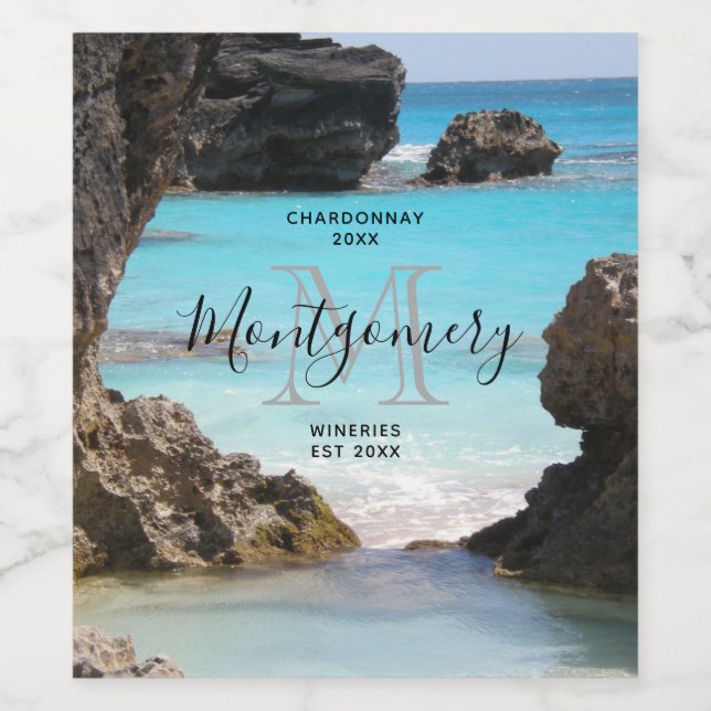 Foto av Tropical Island Kusten & Sea Vin Skapar Vinflaska Etikett (Singel etikett)