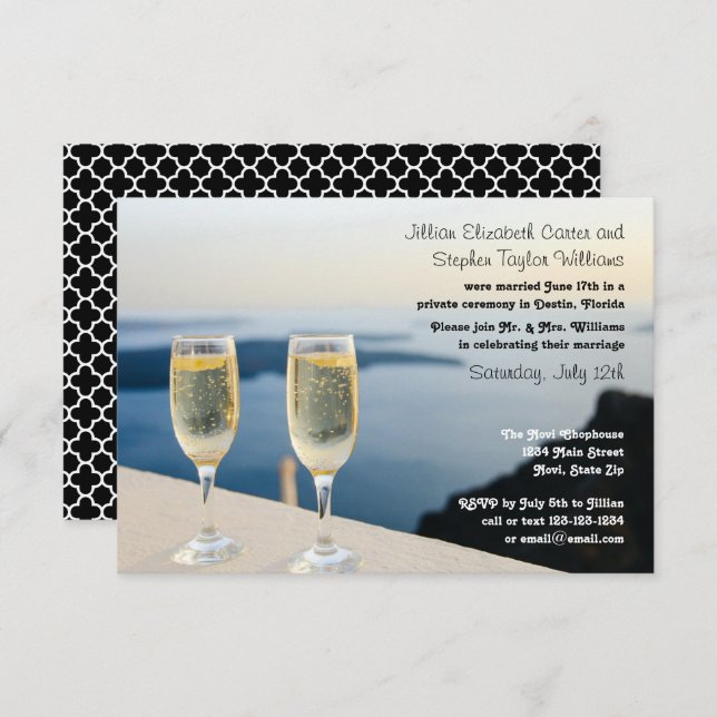 Foto av två champagneglas - 3 x 5 Bröllop-antnounc Inbjudningar (Fram/baksida)