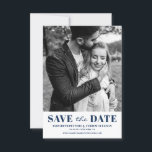 Foto av typen Navy Blue Classic Typography Spara Datumet<br><div class="desc">Flottad,  blå,  klassisk typografi,  foto Spara datum meddelande. Anpassade spara datum meddelande med blå klassisk typografi och rand tillbaka mönster. Personlig genom att lägga till ett eget foto och information. Andra färg finns tillgängliga.</div>
