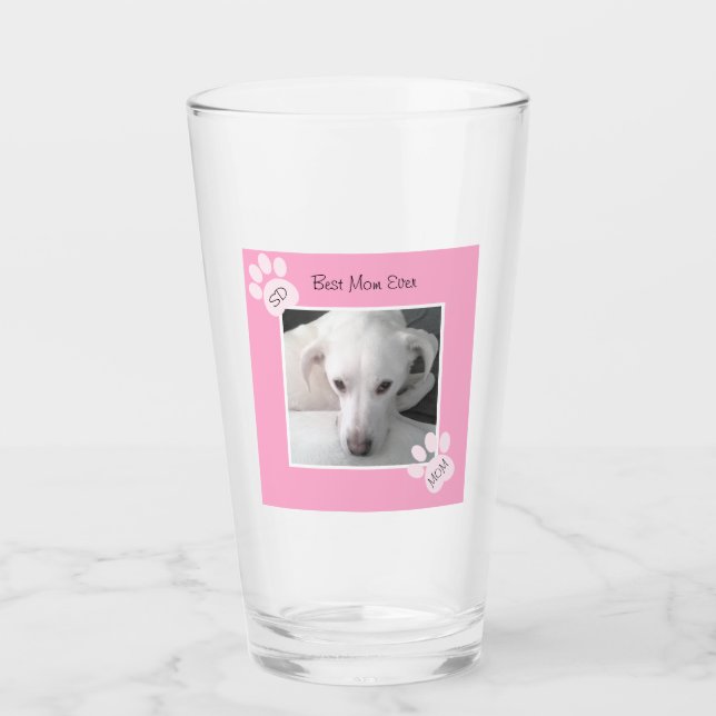 Foto av Unik Cute White Hund Monogram Rosa Tass Glaskopp (Framsida)