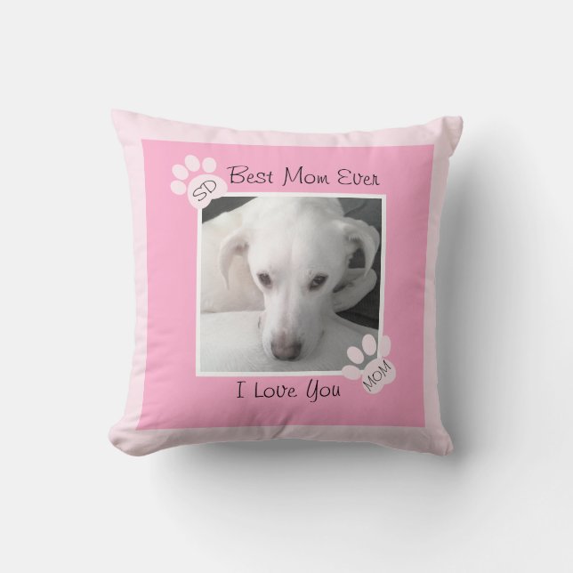 Foto av Unik Cute White Hund Monogram Rosa Tass Kudde (Framsida)