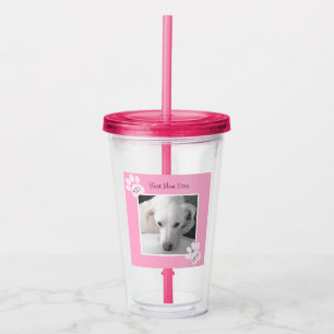 Foto av Unik Cute White Hund Monogram Rosa Tassar Take Away Mugg