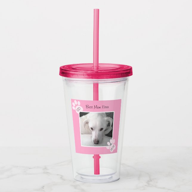 Foto av Unik Cute White Hund Monogram Rosa Tassar Take Away Mugg (Framsida)