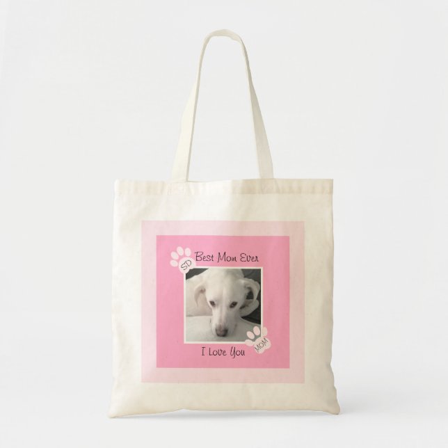 Foto av Unik Cute White Hund Monogram Rosa Tassar Tygkasse (Framsidan)