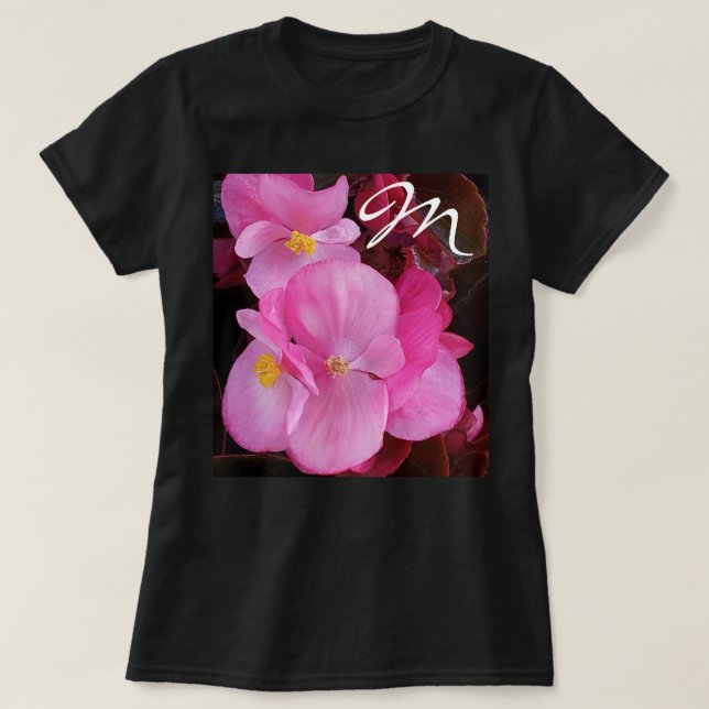 Foto av vackra Rosa Flowers Finare Initial T Shirt (Design framsida)