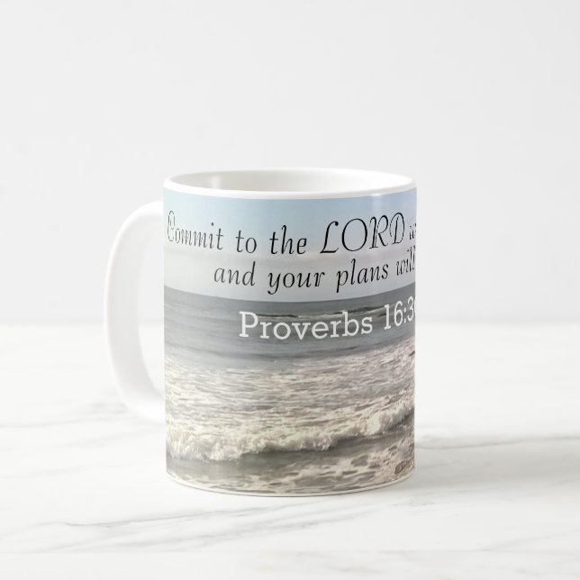Foto av Vågigt Ocean Shore Proverbs Bible Verse Kaffemugg (Framsida vänster)