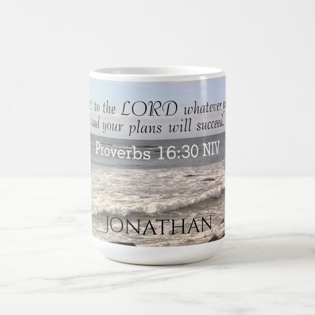 Foto av Vågigt Seashore Proverbs Bible Verse Ocean Kaffemugg (Center)