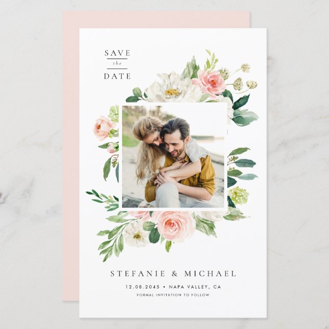 Foto av vattenfärg Garden Flowers Spara datum (Fram/baksida)