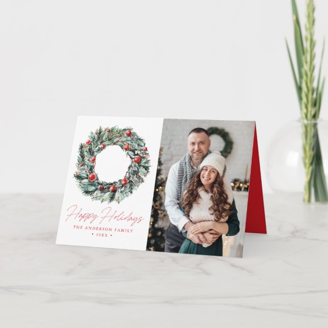 Foto av vattenfärg Holly Berry & Greenery Wandey 2 Helgkort (Framsida)