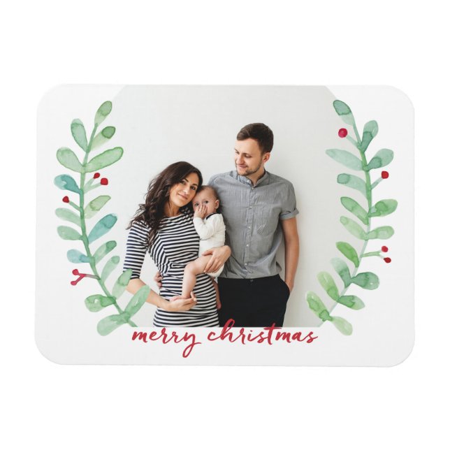 Foto av vattenfärg Laurel WandeGod jul Photo Magnet (Horisontell)