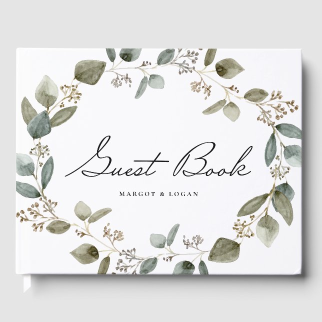 Foto av vattenfärg Seed Eucalyptus Wandeans Bröllo Gästböcker (Framsida)